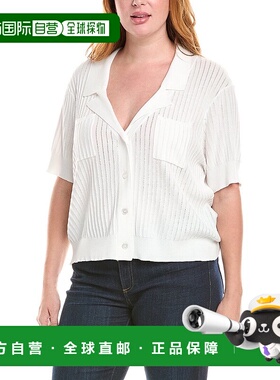 自营 Tahari ASL Plus Pointelle条纹针织衬衫-白色 美国奥莱直发