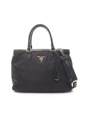 日本直邮中古Prada普拉达女包A级95新Handbag手包尼龙斜挎包黑色