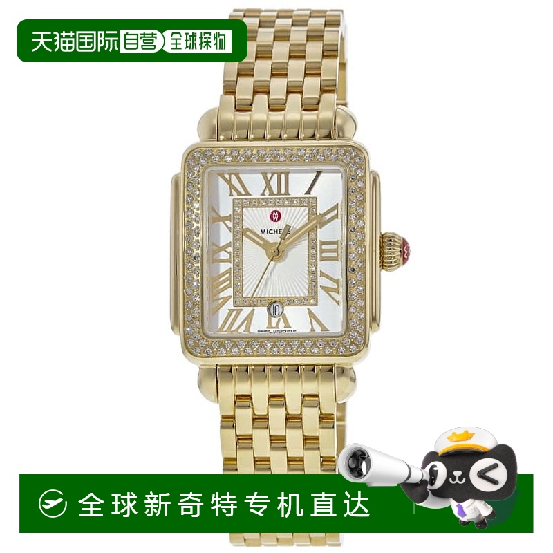 自营 Michele Deco Madison 18K镀金钻石女式手表MWW06T000161-白