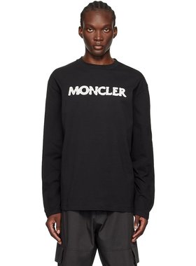Moncler 盟可睐 男士 黑色贴花长袖 T 恤 J20918D0000489AJS