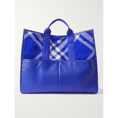 潮奢 Burberry 男士Leather-Trimmed Checked Wool Tote Bag 托特