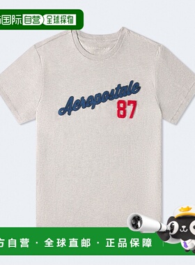 自营Aeropostale 87贴花图案T恤-浅杂色灰色 美国奥莱直发