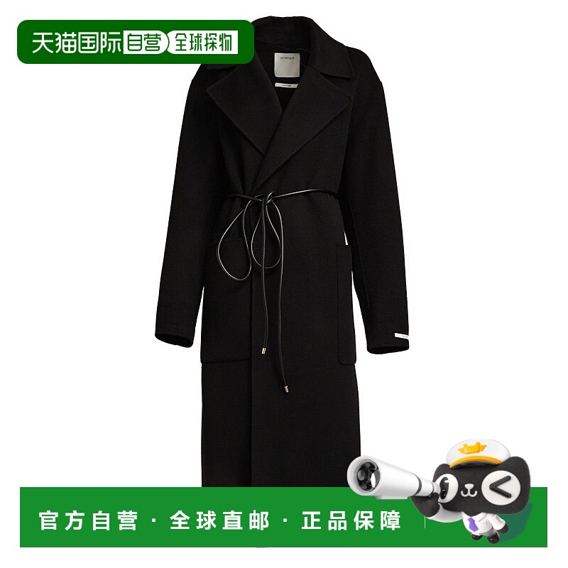 自营sportmaxWrap Coat In Pure Wool Drap Double Fabric - blac