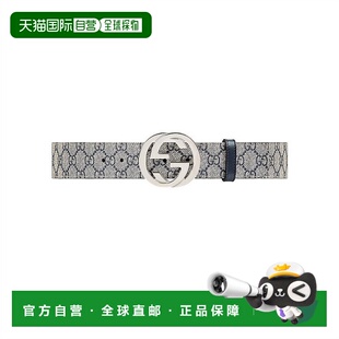 自营Gucci/古驰男士帆布时尚双G字母装饰扣皮带腰带经典情人节礼