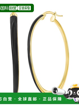 自营 simona纯银，黑色珐琅椭圆形圈形耳环 - 镀金 - 黑色 美国奥