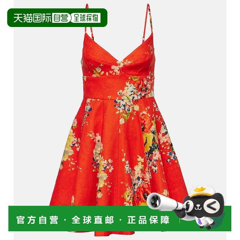 1h可退 香港直邮ZIMMERMANN 女士 Alight 花朵亚麻迷你连衣裙