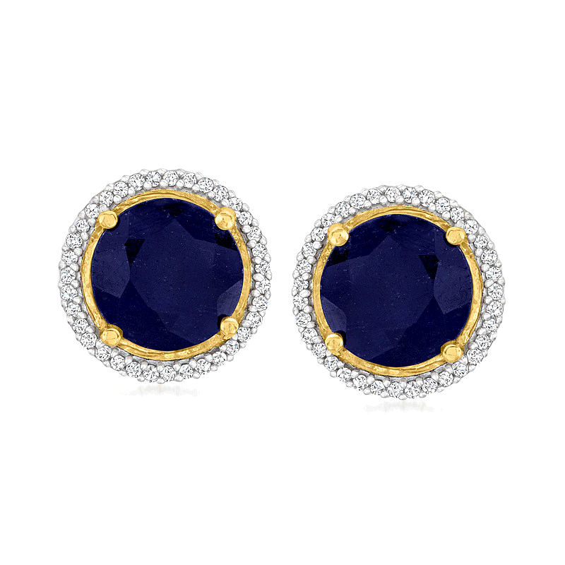 自营 ross-simons罗斯-西蒙斯蓝宝石和 . 18kt 金钻石耳环 蓝色