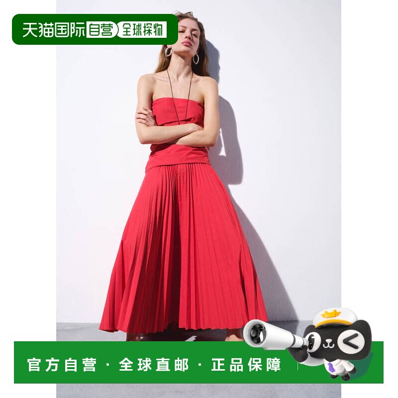 自营欧洲直邮MANGO 女士红色聚酯纤维绗缝绑带平底凉鞋