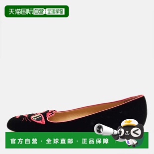 自营Charlotte Olympia Black/pink Velvet Kitty Ballet Flats -