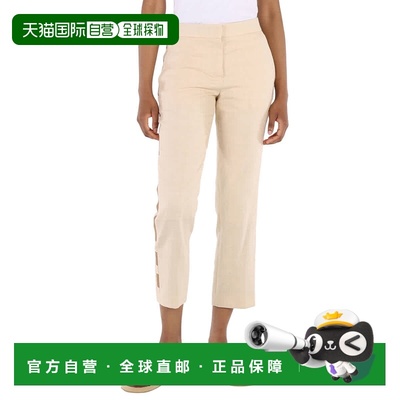 自营 Burberry Addison羊毛丝绸亚麻条纹细节定制长裤-芝麻色 美