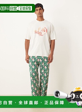 香港直邮ASOS 男士 Christmas Santa 设计复古印花睡衣套装(蓝色)
