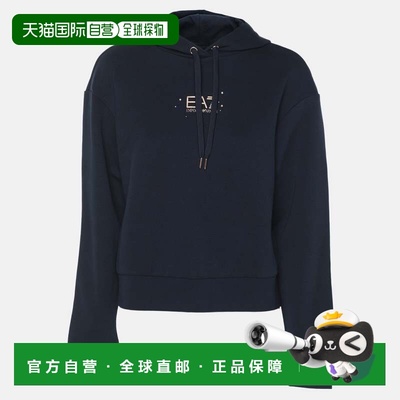 自营Emporio Armani Navy Blue Jersey Logo Print Hoodie - navy