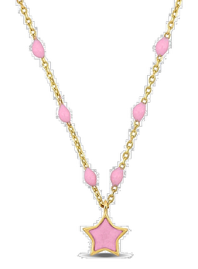 自营 Mimi & Max 女式 14K 黄金粉色珐琅星形项链配弹簧环扣 - 16