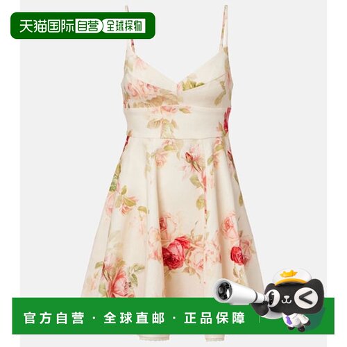 香港直邮ZIMMERMANN 女士 Lucky Picnic 花朵亚麻迷你连衣裙 4274