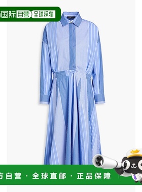 1h可退 香港直邮Maje 女士 褶裥条纹棉质府绸中长衬衫式连衣裙 MF