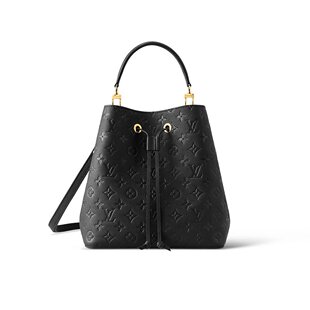 LV/路易威登 24新款NéoNoé女士黑色皮革老花中号水桶包
