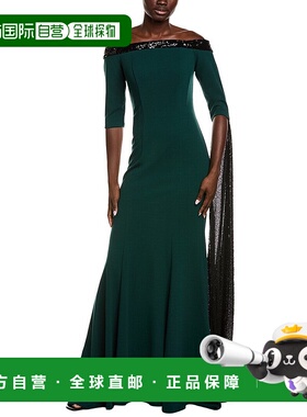 自营Rene Ruiz亮片绉纱礼服-绿色 美国奥莱直发连衣裙晚礼服