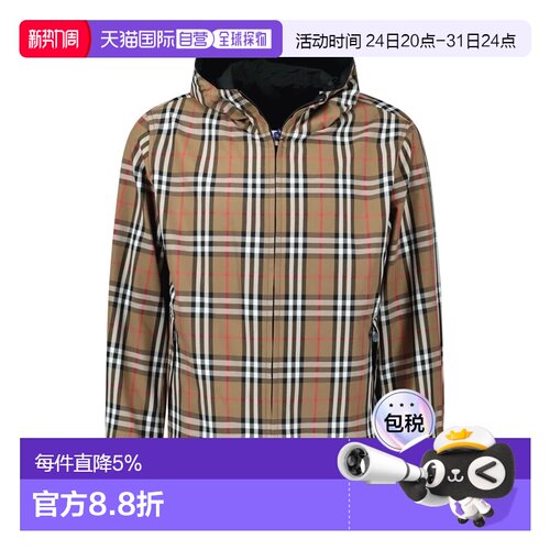 香港直邮BURBERRY 男装Stanford双面格纹连帽外套两面穿夹克