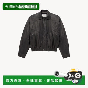 自营欧洲直邮YSL圣罗兰 女士黑色羔羊皮拉链闭合飞行员夹克皮衣