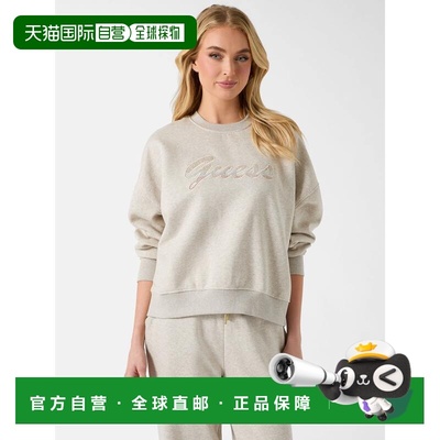 自营guessMitzel Rhinestone Logo Crewneck - nomadic heather
