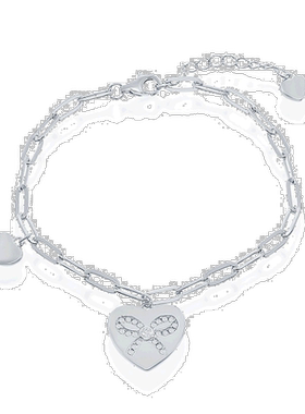 自营 simona纯银心形配 CZ 丝带回形针手链 - 银白色 美国奥莱直