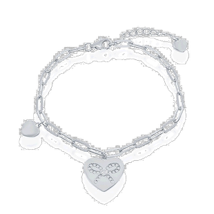 自营 simona纯银心形配 CZ 丝带回形针手链 - 银白色 美国奥莱直