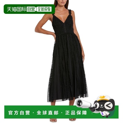 自营Mac Duggal荷叶边A字型连衣裙-黑色 美国奥莱直发