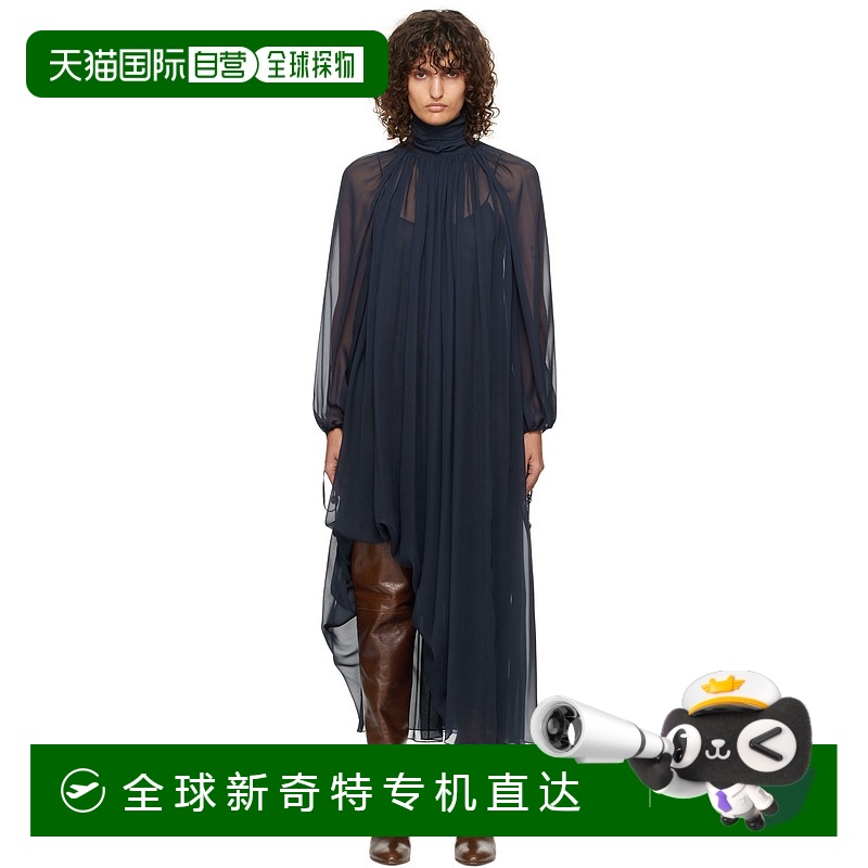 香港直邮潮奢 Chloe 蔻依 女士 海军蓝抽褶连衣裙 CH24WRO03真丝