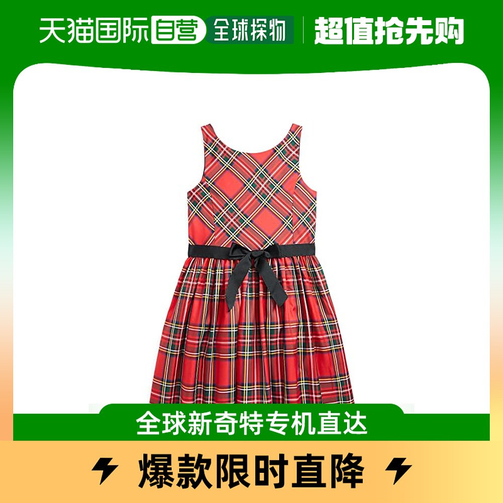 香港直邮潮奢 Polo Ralph Lauren女童格子合身喇叭连衣裙(大童)