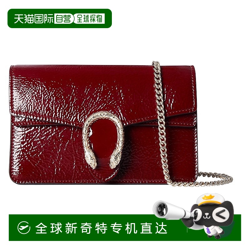 自营 GUCCI/古驰 酒神系列女士迷你红色漆皮虎头翻盖单肩包