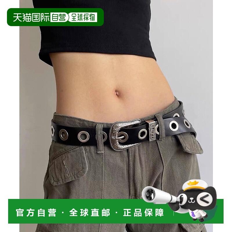 1h可退 日本直邮shopnikoniko 女装 宽版单铆钉 西部风银扣宽腰带