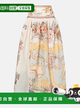 1h可退 香港直邮ZIMMERMANN 女士 Tallow 印花亚麻长款半身裙