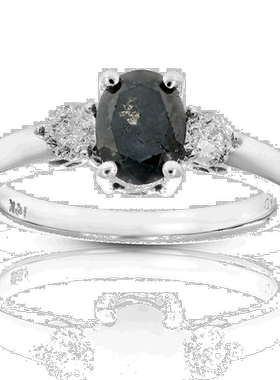 自营 vir jewels1.93 克拉黑钻 3 石戒指 14K 白金订婚 - 白色 美