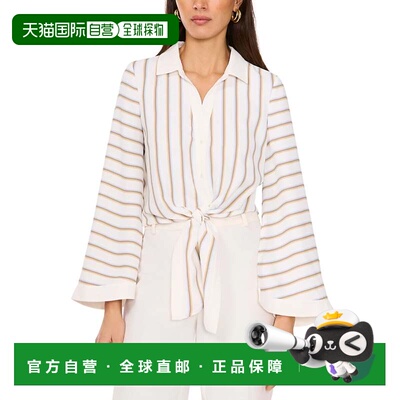自营Women's Vince Camuto Top Ivory Striped Tie Front Collare