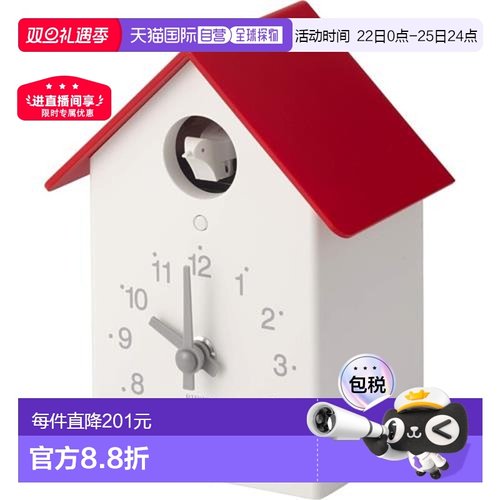 日本直邮RHYTHM 4RH797SR01（红色/白色）台钟/挂钟/石英风箱布谷