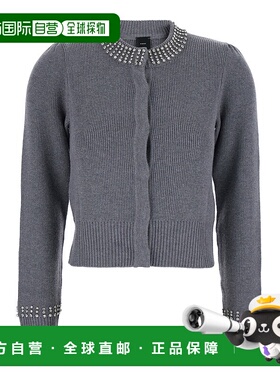 1h可退 香港直邮Pinko 品高 女士 Back 灰色晶石精饰徽标拼缀羊绒