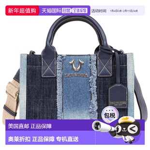 自营True Religion Frayed Denim Modern Tote with Removable St