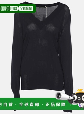 自营Marina Rinaldi Navy Blue Stretch Knit V Neck Sweater - n