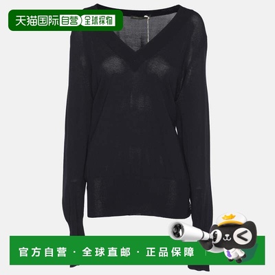 自营Marina Rinaldi Navy Blue Stretch Knit V Neck Sweater - n