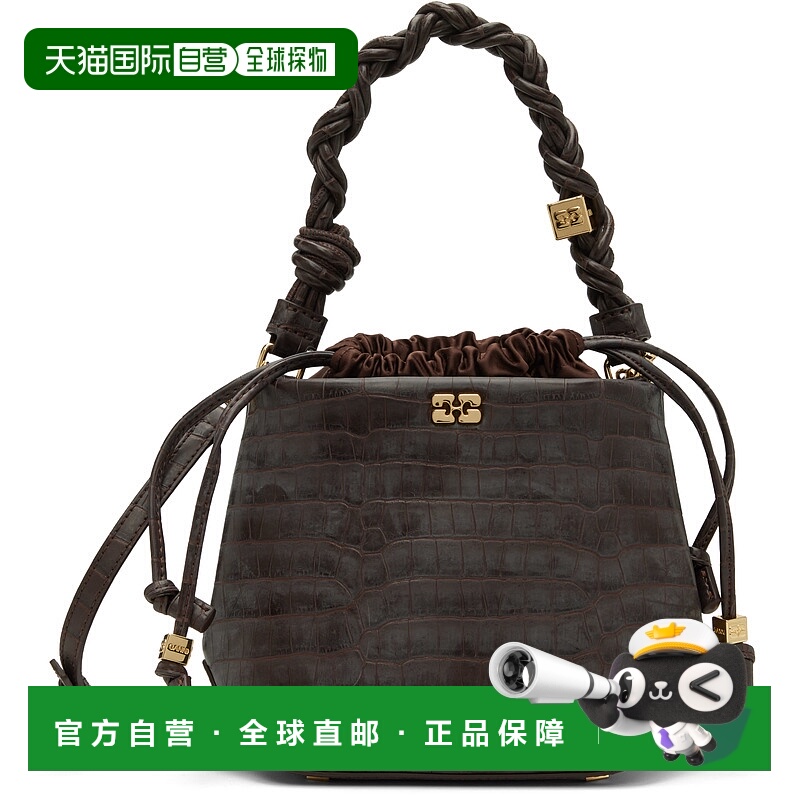 1h可退 香港直邮潮奢 GANNI 甘尼 女士 棕色 Bou Bucket 手提包 A