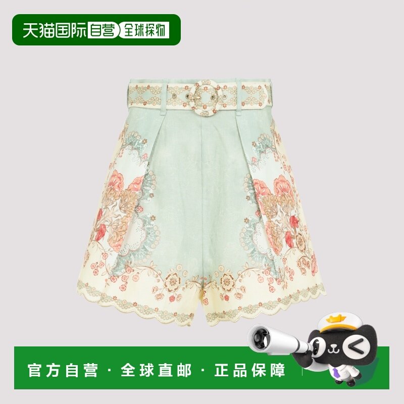 香港直邮ZIMMERMANN 女士 DAYLIGHT 壁纸花布薄荷绿亚麻褶裥短裤,女装/女士精品,休闲裤,淘宝优惠券,粉丝福利购,淘宝优惠卷