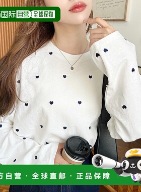 日本直邮moment+ 女士心形刺绣长袖T恤 mt07131女装