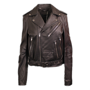 自营amiri完美漆绣黑色皮夹克时尚休闲百搭黑色 美国奥莱直发皮衣