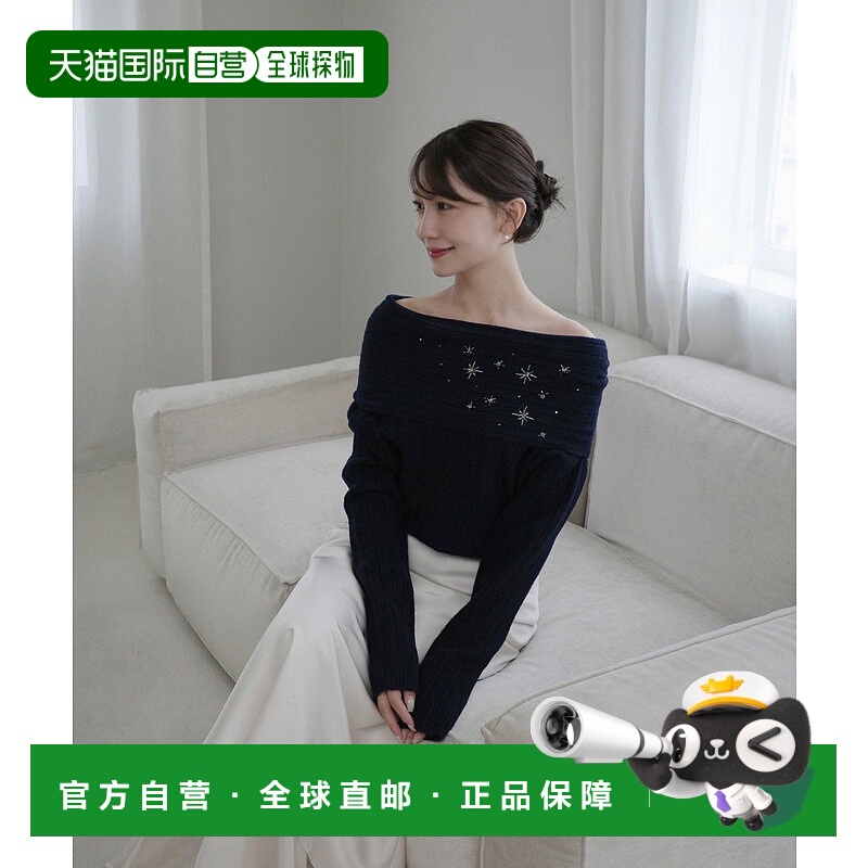 1h可退 日本直邮cle blatt 女士宽松版型针织衫 半露肩设计闪亮珠