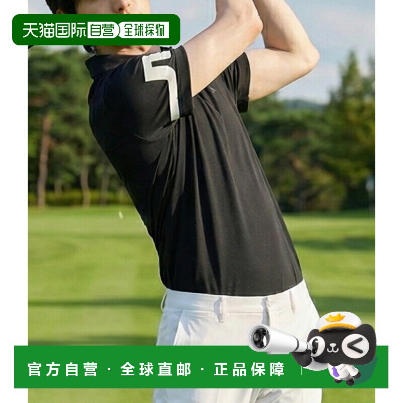 韩国直邮j.lindeberg金林德伯格男士高尔夫POLO短袖上装黑色速干图片