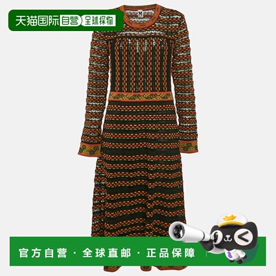 自营M Missoni Black/orange Pointelle Knit Long Sleeve Midi D