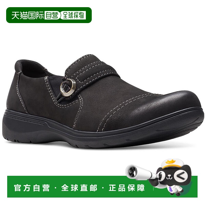 自营clarksCarleigh Pearl女式皮革休闲运动鞋-黑色牛磨砂革 美国