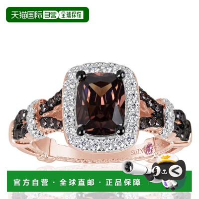 自营 Suzy Levian Rose 纯银棕色和白色立方氧化锆订婚戒指 - 棕