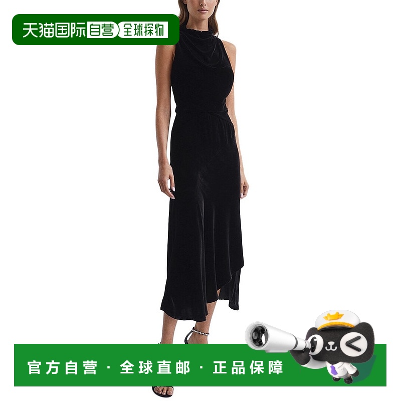 自营 Reiss Giannon真丝混纺丝绒迷笛连衣裙-黑色 美国奥莱直发