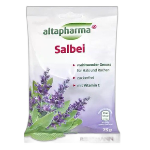 欧洲直邮Altapharma含维生素C鼠尾草糖无糖润喉糖75g天然软糖